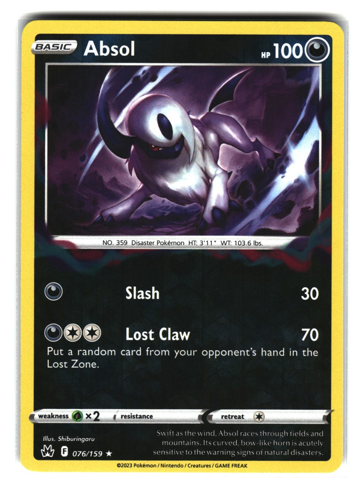 Absol 076/159 Pokemon Card Crown Zenith Reverse Holo