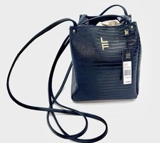 London Fog Collection Coco Croco Satchel Black Crossbody Purse Handbag Womans NW