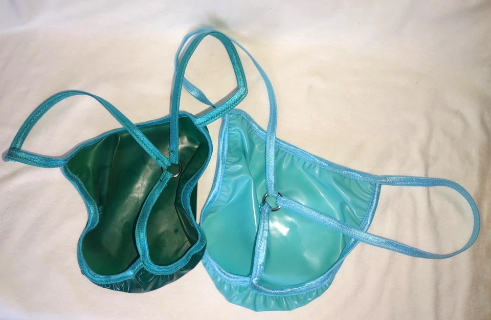 Men's LATEX RUBBER G String Thong Exotic Lingerie for Man TURQUOISE or TEAL #N1 - Image 2 of 4