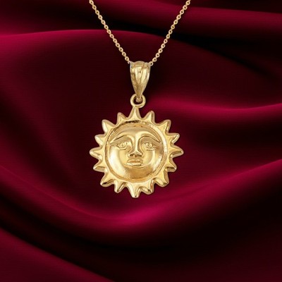Gold Sun Face Celestial Charm Pendant Necklace