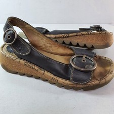 FLY London Leather Strappy Sandal Gladiator Wedge Buckles Size UK 5 EU 38 Black