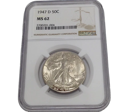 1947-D 50C Walking Liberty Silver Half Dollar NGC Graded MS 62 - Denver Mint