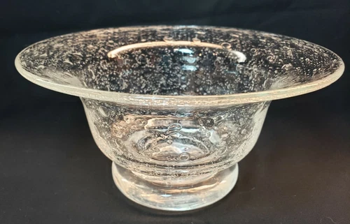 Murano Clear Art Glass Bowl CandyDish Bullicanti Controlled Bubble Italy Vintage