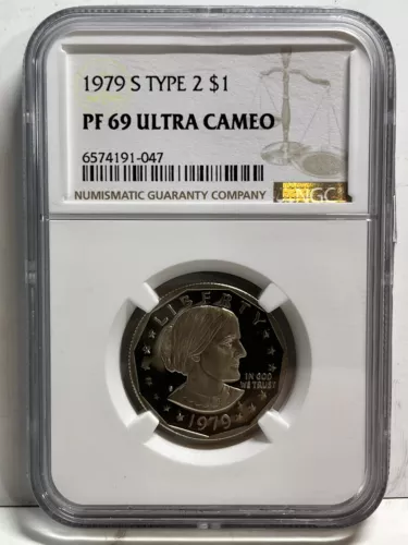 1979 S Type 2 Proof Susan B. Anthony Dollar   NGC PF 69 Ultra Cameo Graded Coin