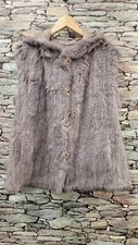 Yves Salomon 100% Rabbit Fur Womens Vest Gilet Hooded Size Medium Large 42" 437