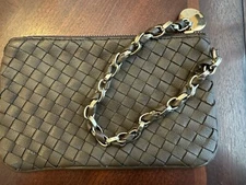 Deux Lux Brown Woven Pebbled Faux Leather Clutch Wristlet with Twisted Strap