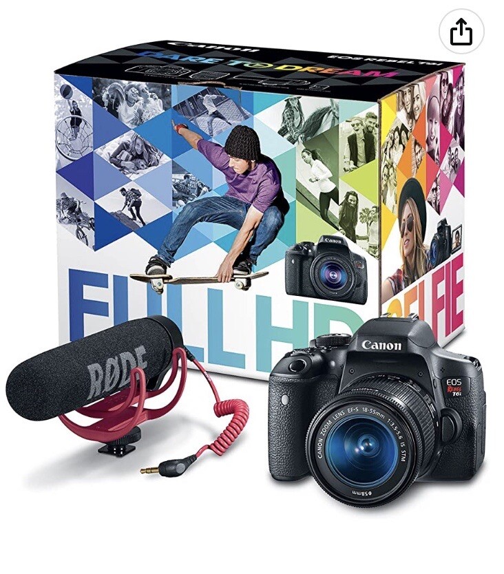 Canon EOS Rebel T6i camera WITH Canon Zoom 18-55mm Lens, Rode mic