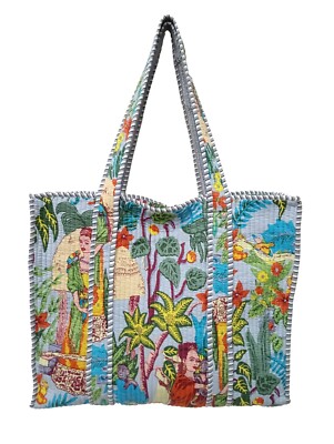 Quilted Handmade Indian Tote Bag Large Shoulder Shopping Bag Women Cotton Block