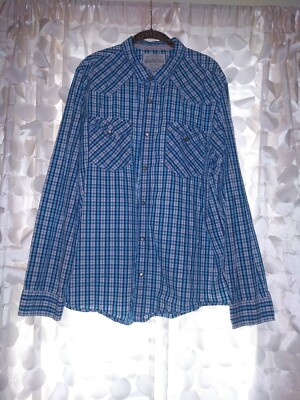 AEROPOSTALE Pearl Snap Men's XL Long Sleeve Snap Button Up Shirt Blue Plaid