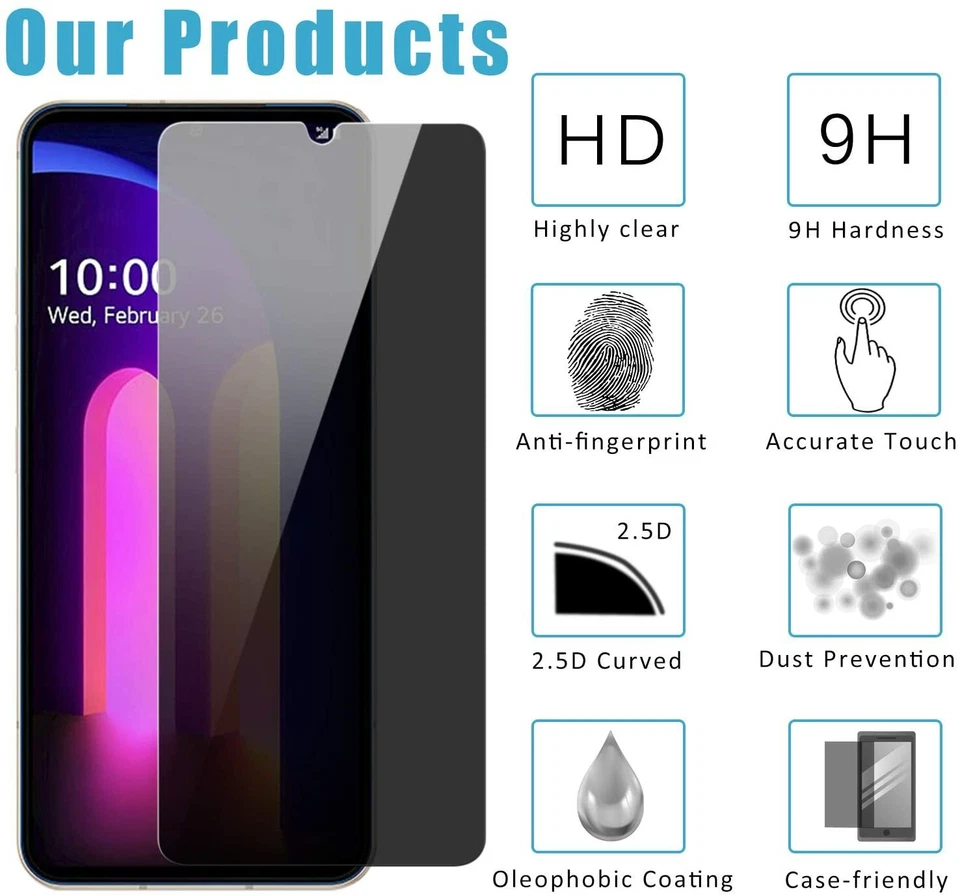 For LG V60 ThinQ 5G Caseswill Privacy Anti-Spy Tempered Glass Screen Protector - Image 3 of 4