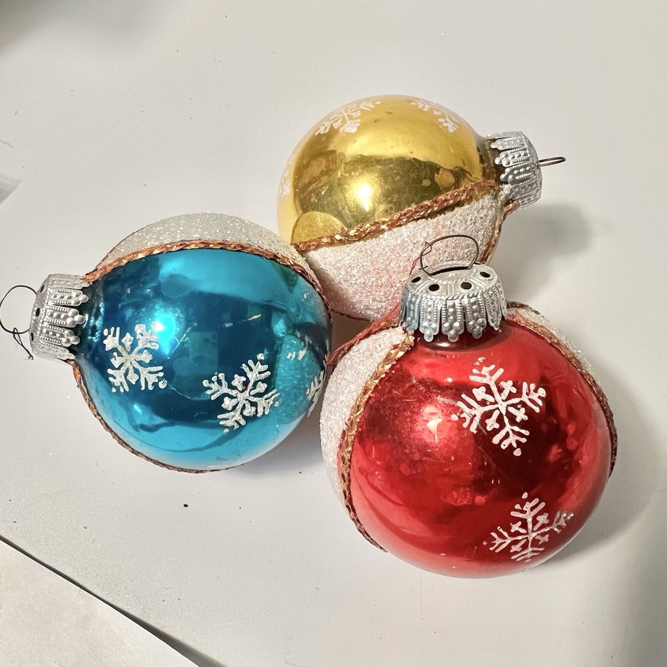 Vintage West Germany Mercury Glass Christmas Tree Ornaments Round Set