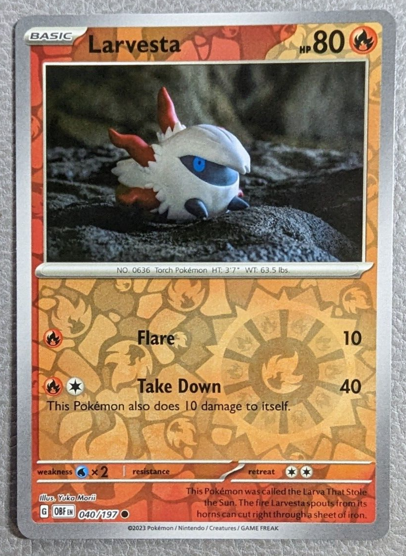 Larvesta Reverse Holo NM OBF 040/197 Obsidian Flames Pokemon Card