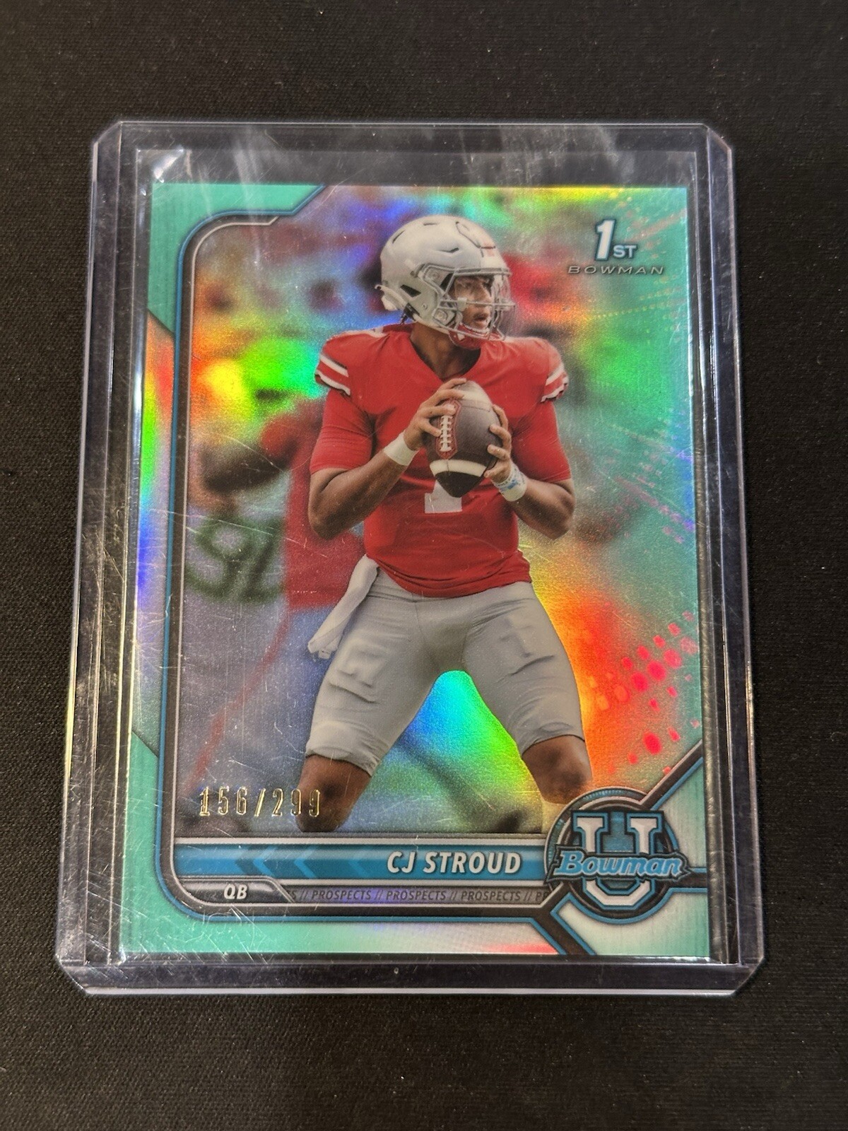 2021-22 CJ Stroud 1st Bowman U University Chrome #3 Texans Aqua Refractor /299