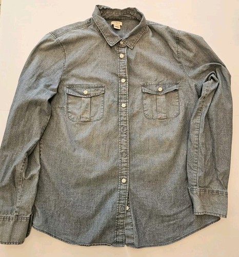 Camisa vaquera J Crew para mujer M azul algodón abotonada cambray costera