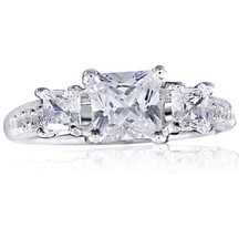 2.40 Ct Princess Cut Diamond Three-Stone Engagement Ring 14K White Gold Sz 9