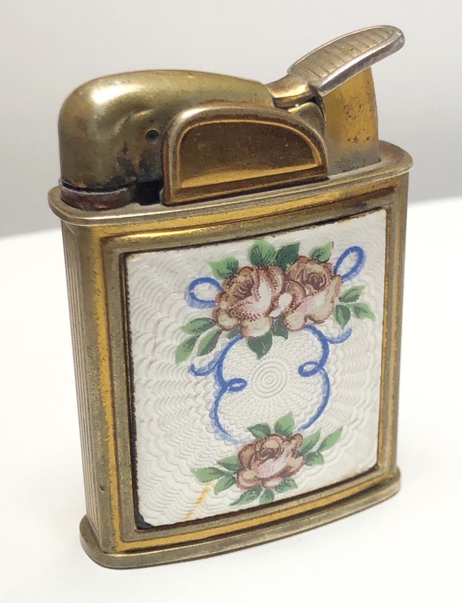 evans cigarette lighter Vintage Evans Guilloche Enamel Floral Flower Cigarette Lighter