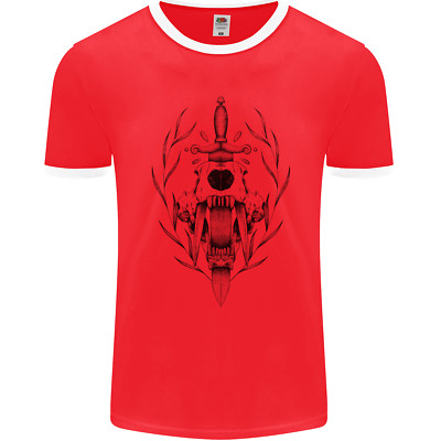 Sabre Tooth Tiger Skull Sword Mens Ringer T-Shirt FotL