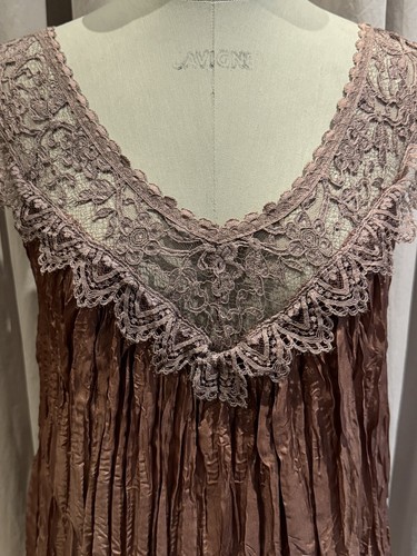 Vintage Unworn One Off Ann Ferriday Crinkle Silk And Lace Dress M - Picture 2 of 5