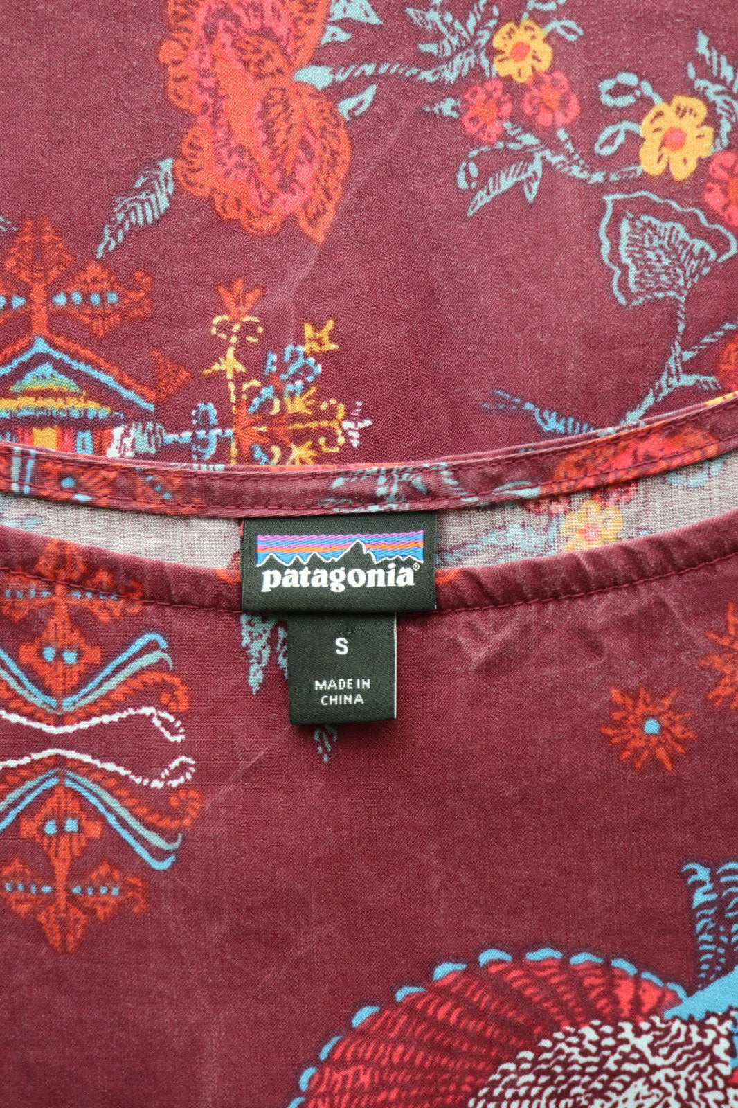 Patagonia Worn Wear Burgundy Colorful Lyocell Floral Bird Print Dress Women S thumbnail 22