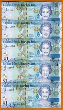 LOT Cayman Islands, 5 x $1, 2010, P-38, QEII, D/3 Consecutive, UNC