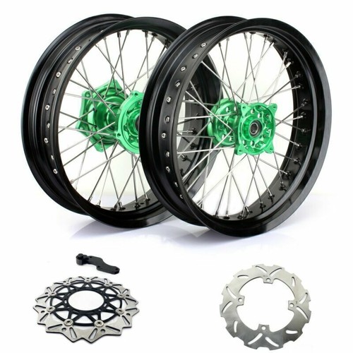 Supermoto Wheels Kawasaki KX250F KX450F GREEN Hub Black Rim 17 2006/2018