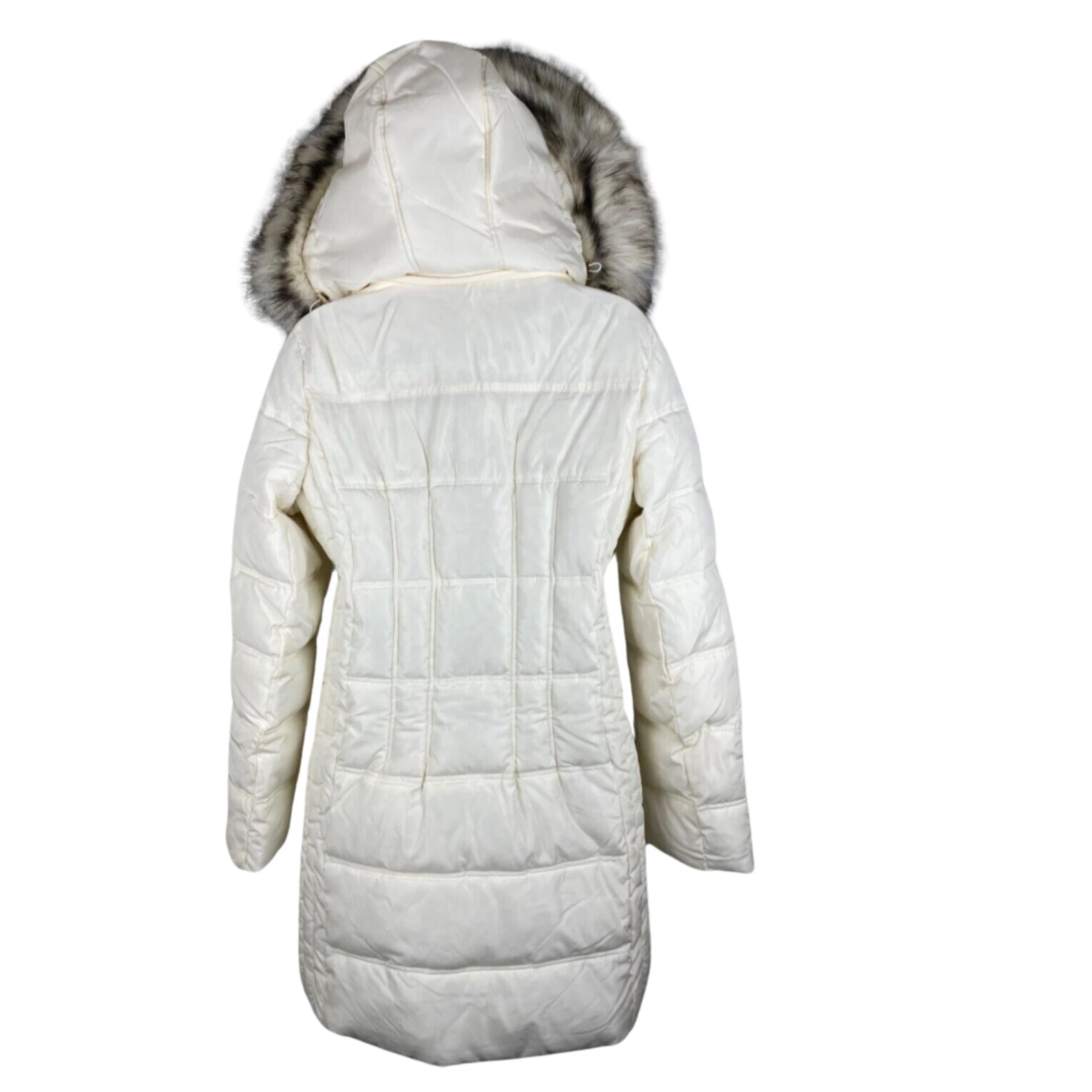 Michael Kors Puffer Jacket Staccabile Ecopelliccia Cappuccio e Collo Taglia S Crema