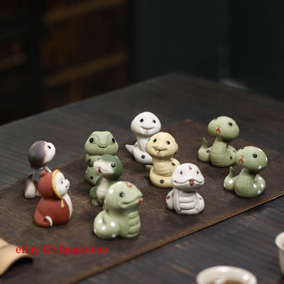 Chinese Yixing Zisha Pottery Purple Clay Zodiac Cute Spirit Snake Tea Pet Statue