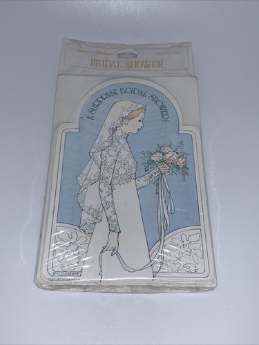 Confezione Dieci Inviti Doccia Sposa Vintage Grannycore Blu Bianco Velo USA - Foto 4 di 12