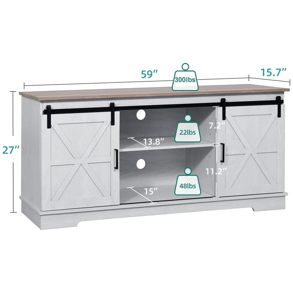 59" Farmhouse Kitchen Buffet Cabinet Sideboard Coffee Bar w/ Sliding Barn Door - Image 4 of 4