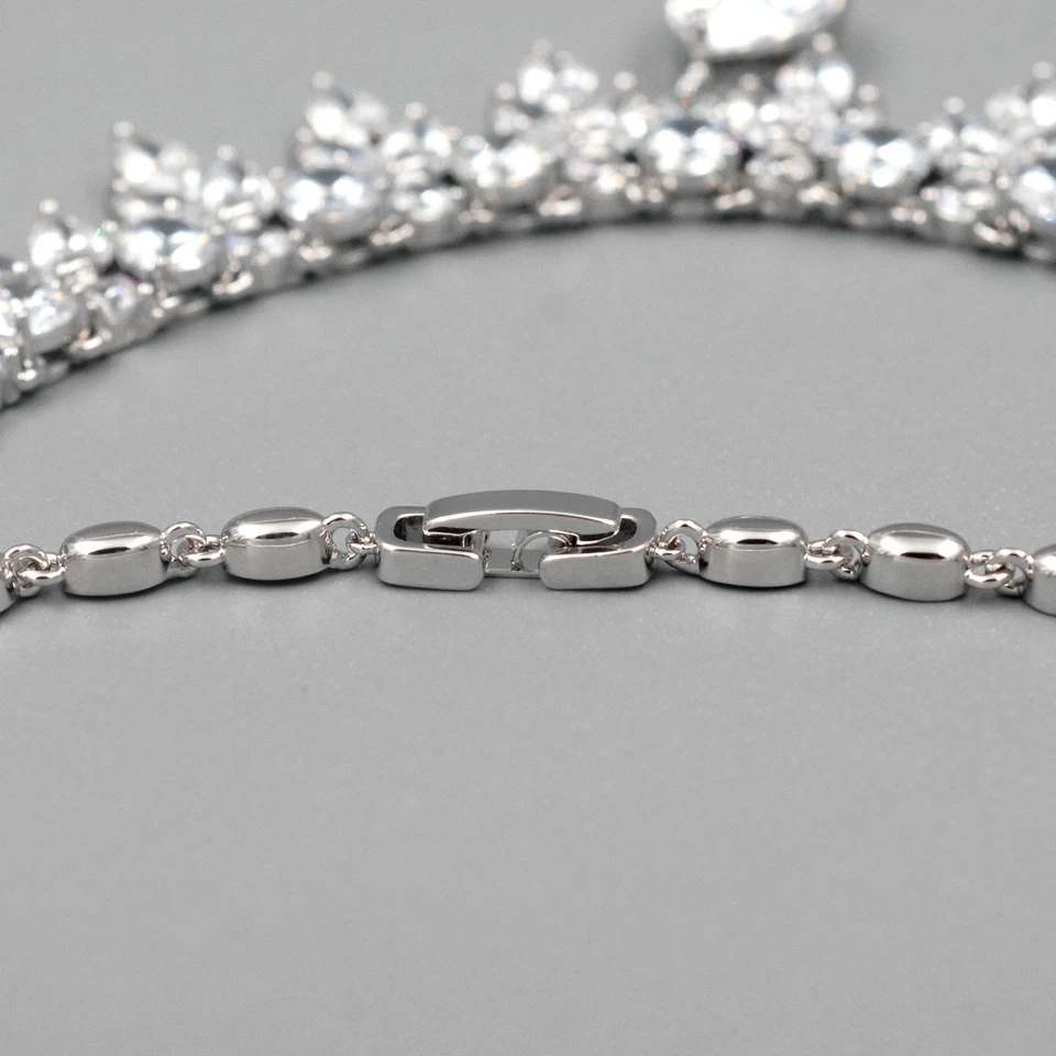 Conjunto de Joyas Mujer Circonita Cúbica Collar Pendientes Chapado en Oro Blanco Boda 208 Foto 3 de 4