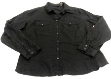 New York Company Womens Top Sz XL Black Button-Up Roll Tab Sleeves Stretch