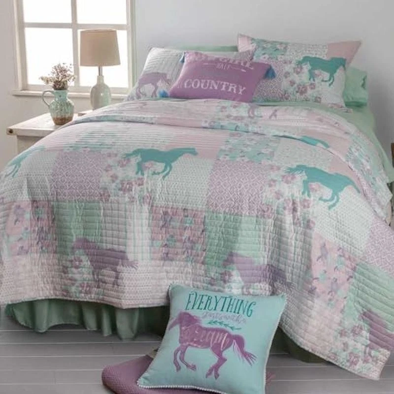 Juego de cama de edredón de retazos princesa pony vaquera 8 piezas suave cómodo nuevo Foto 4 de 4