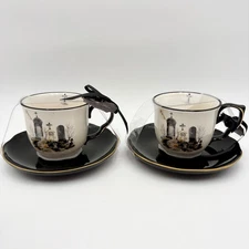 Bella Lux Halloween Graveyard & Floral Tea Cup and Saucer Set, NEW