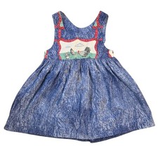 Vintage Jumper Dress Handmade Chicken Rooster Farmhouse Denim Look Farm Cottage