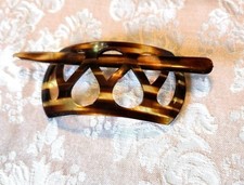 Vintage Retro Tortoise Shell Chignon Hair Slide Pin Cutout Design