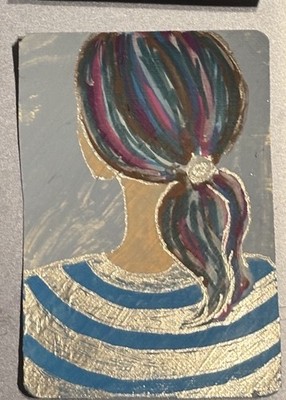 Original ACEO Colorful Ponytail Girl Acrylic Painting OOAK Mini Portrait ArtCard
