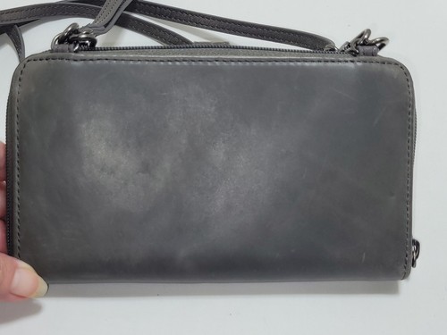 The Sak Leather Zip Around Pewter Grey Crossbody Wristlet Wallet - Picture 10 of 10