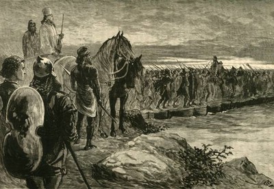 Xerxes Crossing The Hellespont 1890 Pontoon Bridges were construct- Old Photo