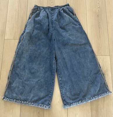 Three Bird Nest Wide Leg Denim Culottes Pants Boho Hippie High Rise Women s M