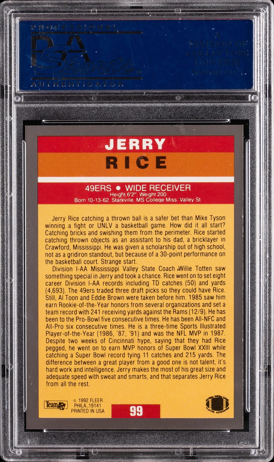 1991 ULTRA UPDATE PRO VISION #99 JERRY RICE PSA 10 view 2