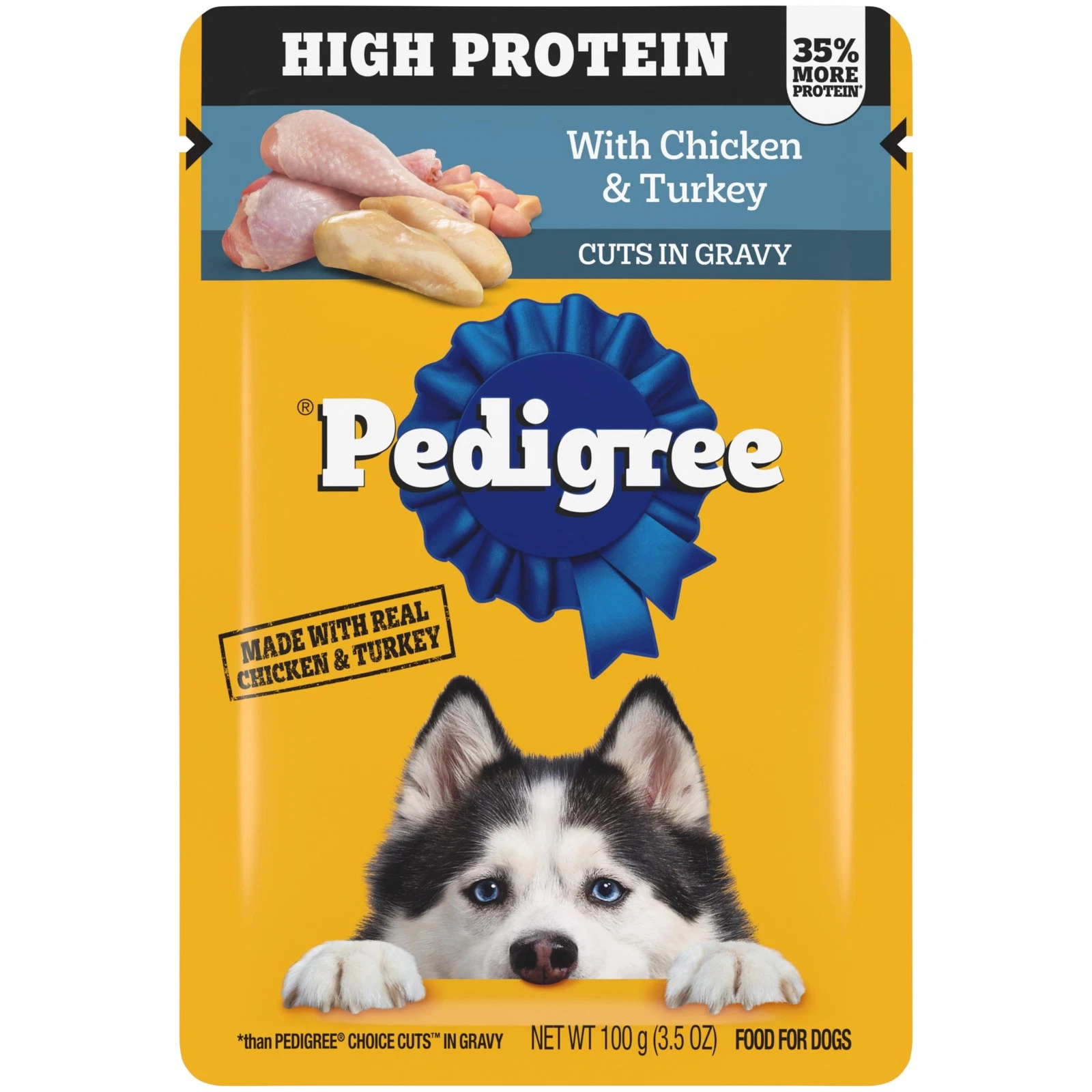 Pedigree High Protein Wet Dog Food Pouches, with Chicken and Turkey Cuts in