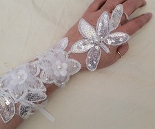 Victorian Trading White Sequin Beaded Slave Bracelet Wedding Gloves 13B