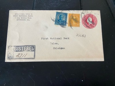1930 Registered Mail, 1st National Bank Riverside, ILL, to 1st Nat. Bank, Tulsa
