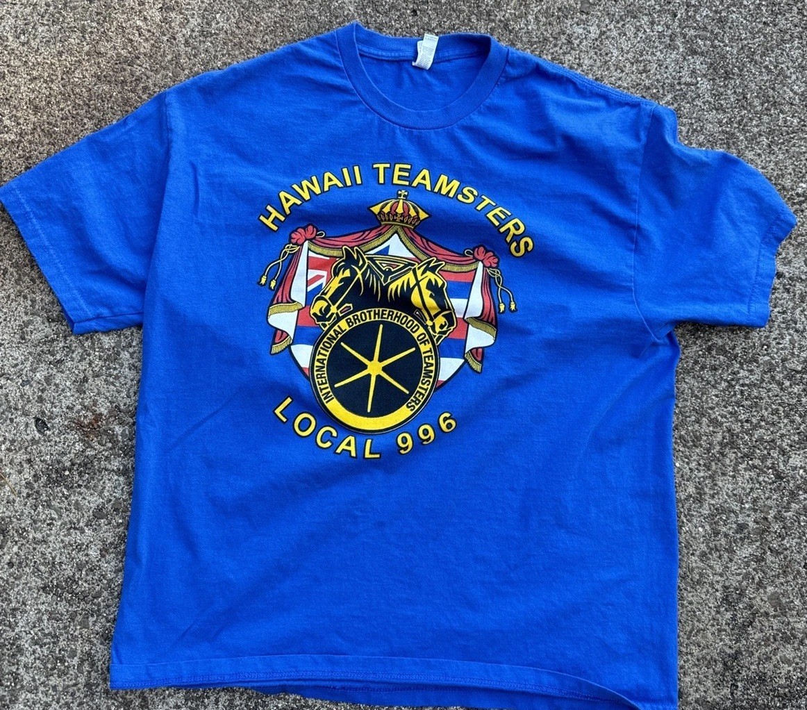 ALTRA Camicia TEAMSTERS XL Blu HAWAII Locale 996 Confraternita Internazionale VINTAGE