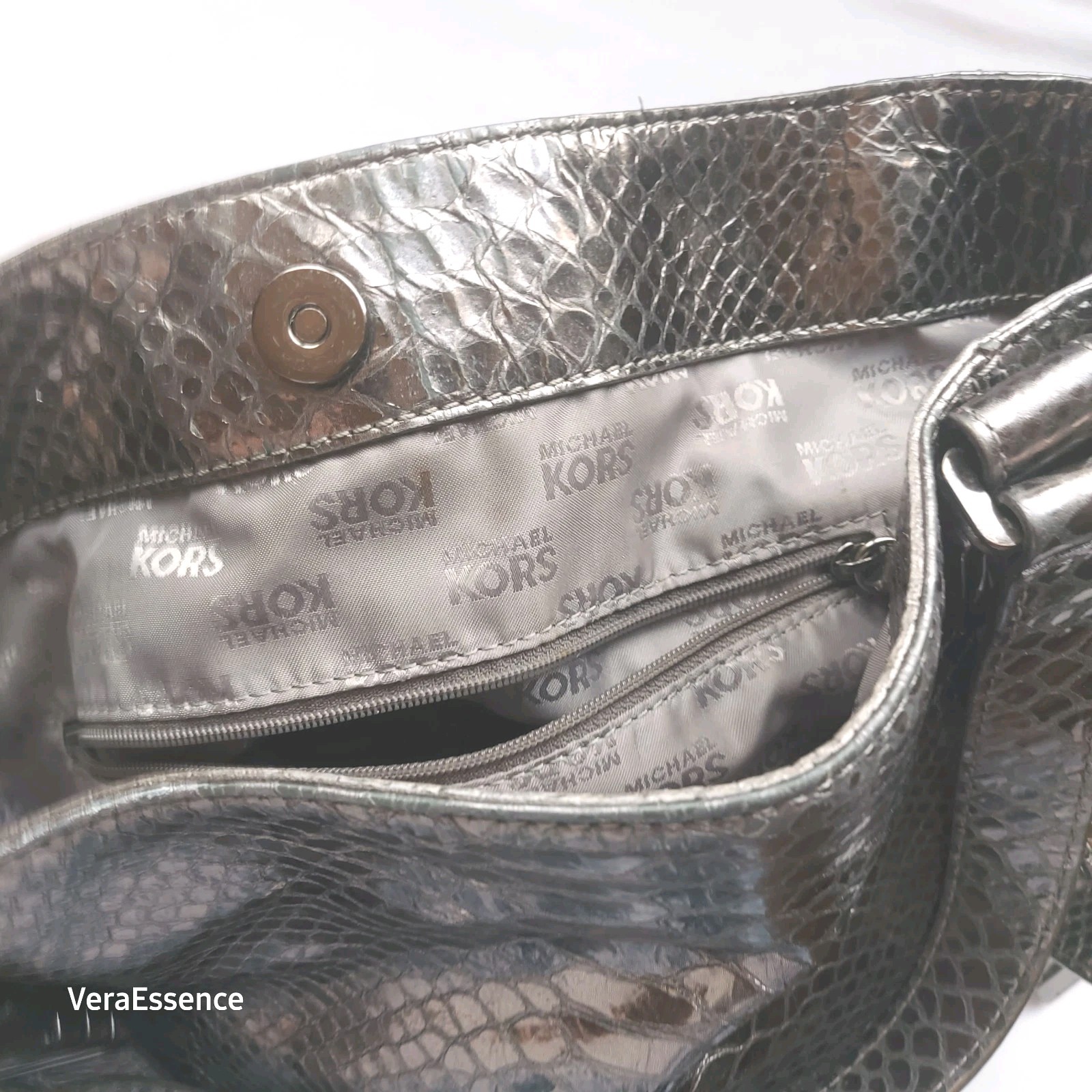 Michael Kors Large Gunmetal Python Metallic Messe… - image 10