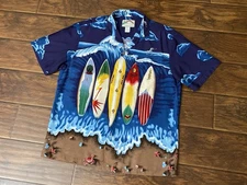 Paradise Found Mens Hawaiian 100% Rayon Pocket Shirt Surfboard Beach Size L