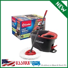 O-Cedar EasyWring Microfiber Spin Mop, Bucket Floor Cleaning System, Red, Gray,