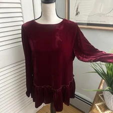 Sundance Top Womens Medium Burgundy Red Velvet Peplum Gothic Winter Holiday