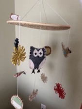 Fair Trade Baby Crib Mobile Owl Bird Woodland Nursery Decor Handmade Burlap Felt