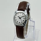 Vintage 1970s Women's TIMEX Silver Tone Mechanical Watch, 24mm, Date, White Dial